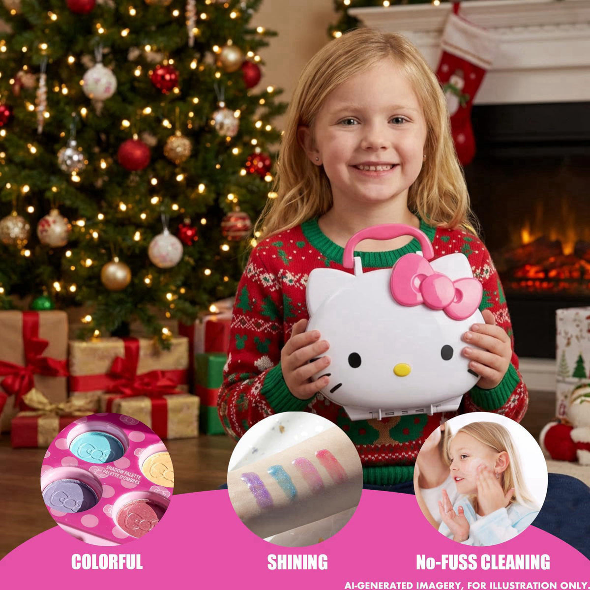 Townley Girl Hello Kitty Face Makeup Vanity Set with Light-Up Mirror – full view