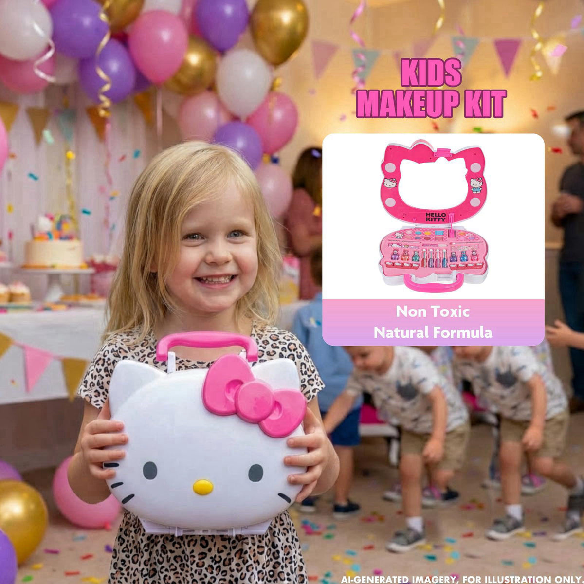 Townley Girl Hello Kitty Face Makeup Vanity Set with Light-Up Mirror – back view and specifications