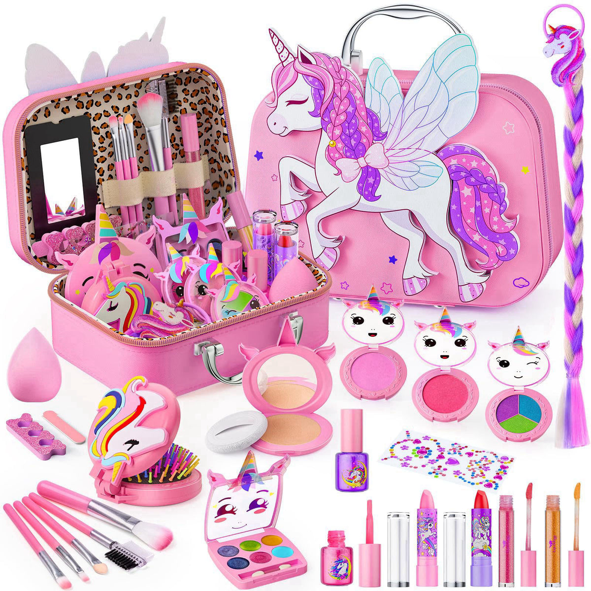 Beayuck Kids Makeup Kit for Girls - Girls Makeup Kit Toys, Real Washable Cosmetic Set with Storage Case, Kids Play Makeu