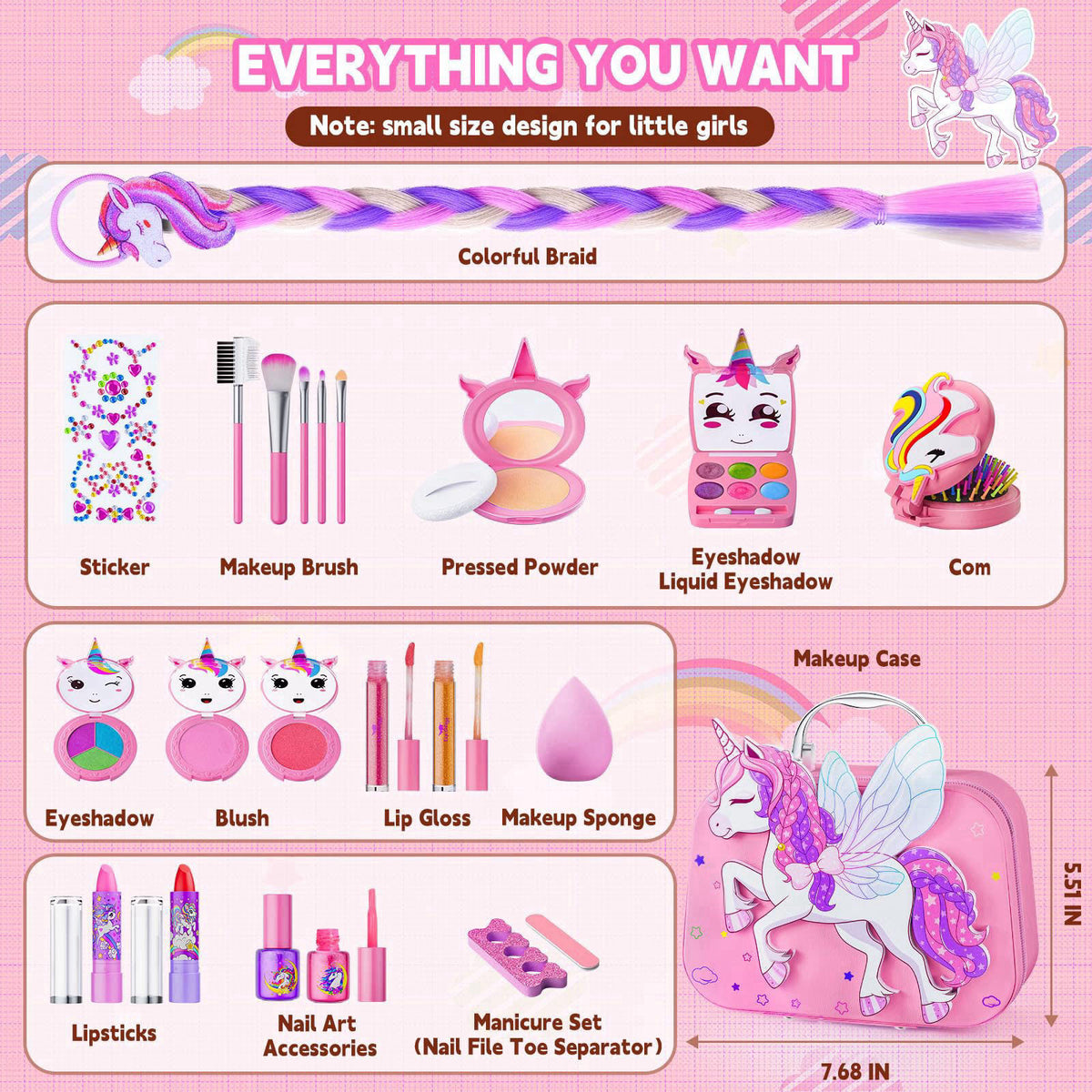 Beayuck Kids Makeup Kit for Girls - Girls Makeup Kit Toys, Real Washable Cosmetic Set with Storage Case, Kids Play Makeu