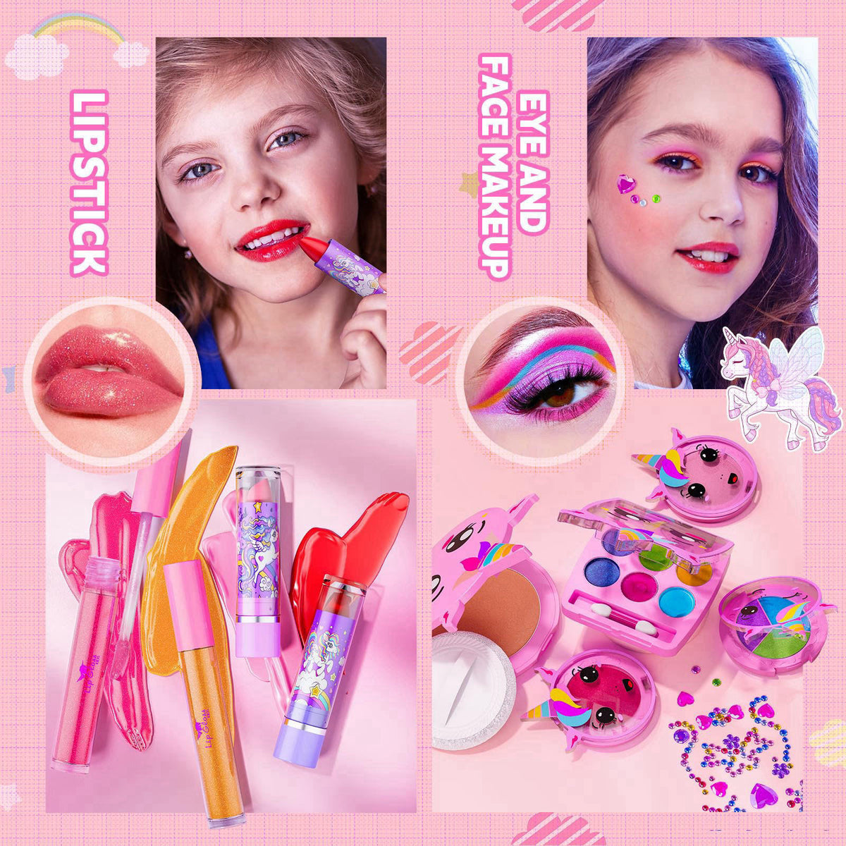 Beayuck Kids Makeup Kit for Girls - Girls Makeup Kit Toys, Real Washable Cosmetic Set with Storage Case, Kids Play Makeu