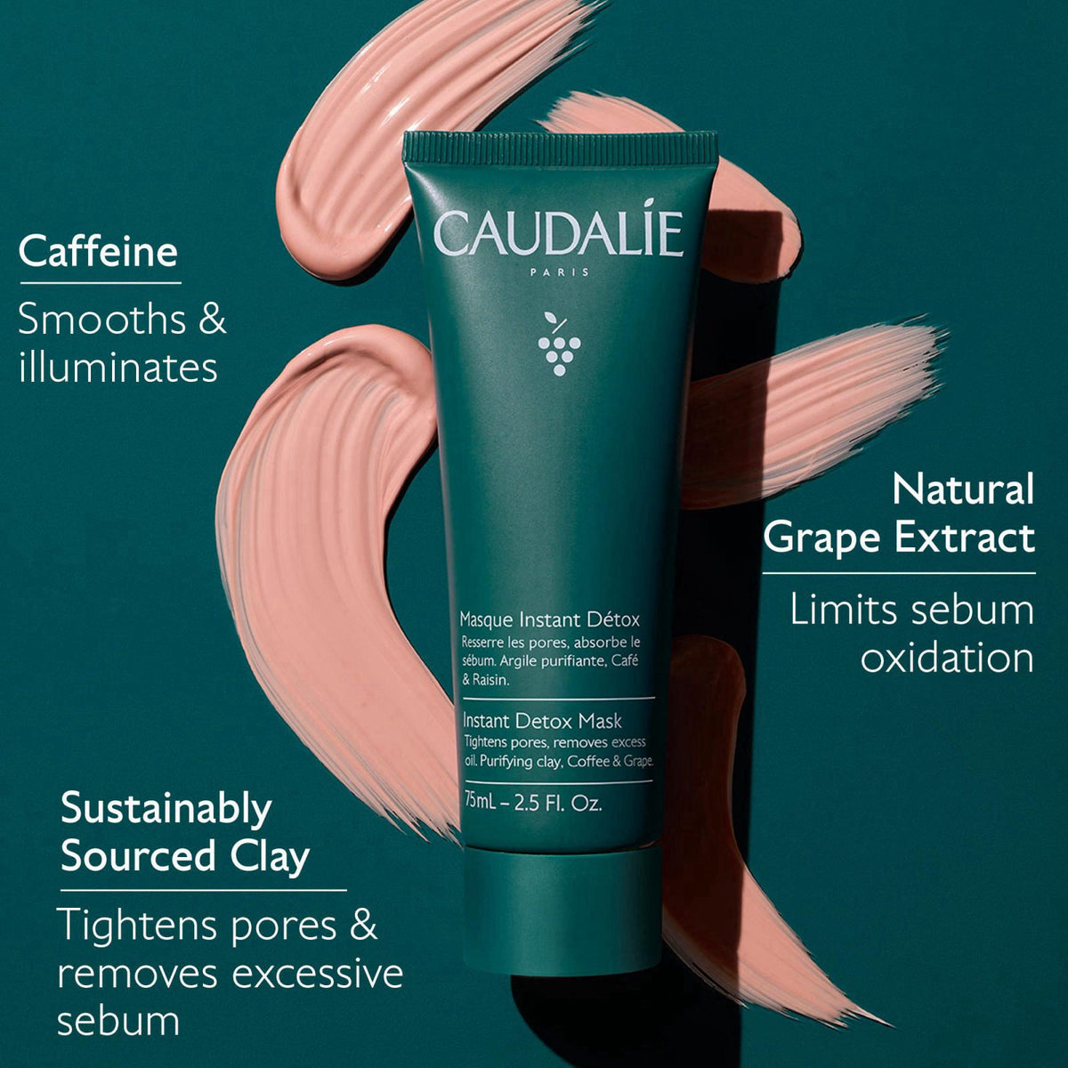 Caudalie Instant Detox Mask, Pore Minimizing Pink Clay Face Mask – full view