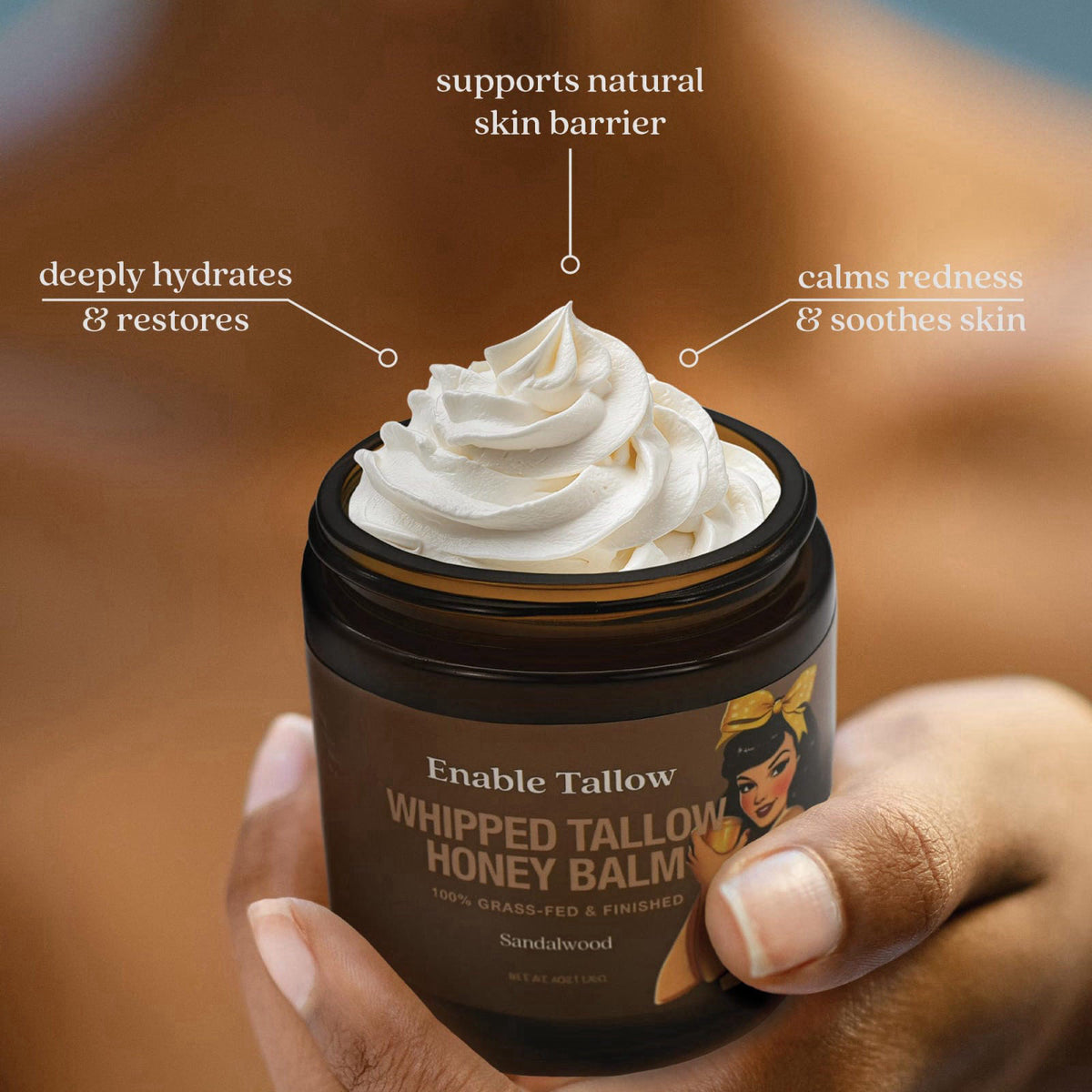 Enable Tallow Face & Body Cream – Whipped Beef Tallow & Manuka Honey Balm for Dry Skin, Eczema & Sensitive Skin – Natura