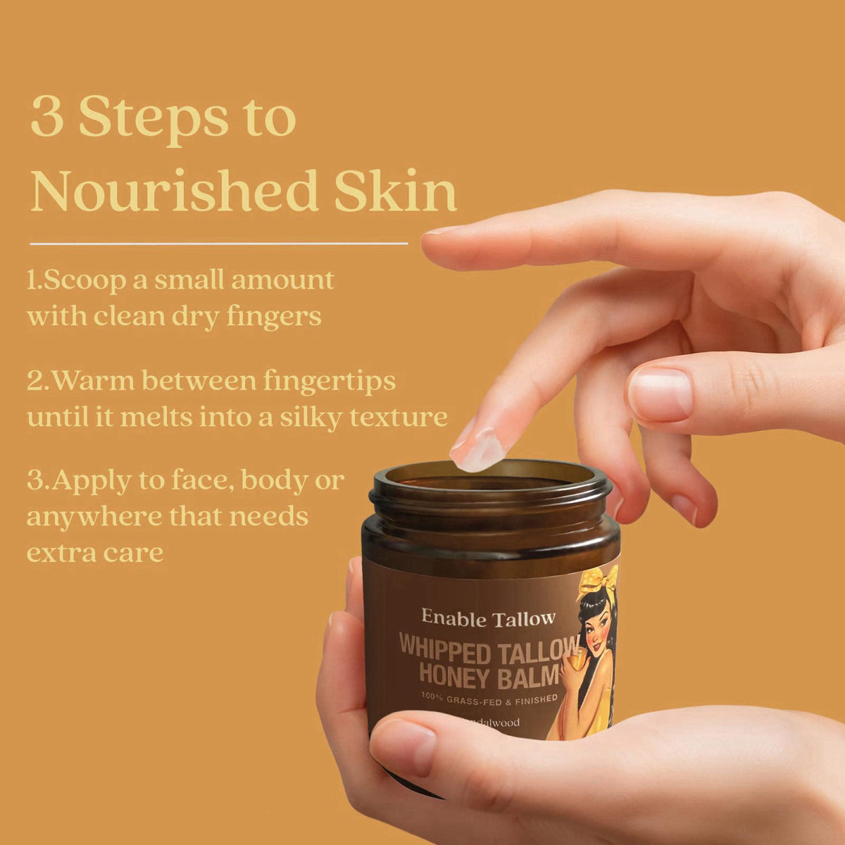 Enable Tallow Face & Body Cream – Whipped Beef Tallow & Manuka Honey Balm for Dry Skin, Eczema & Sensitive Skin – Natura