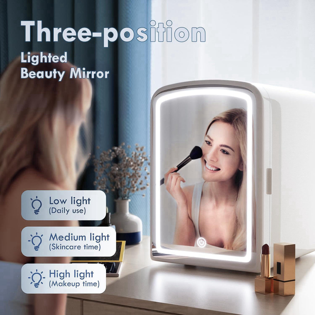 COYCYQI 4L Mini Skincare Fridge with Dimmable LED Mirror, Portable Beauty Refrigerator for Makeup, Cosmetic, Personal Sm