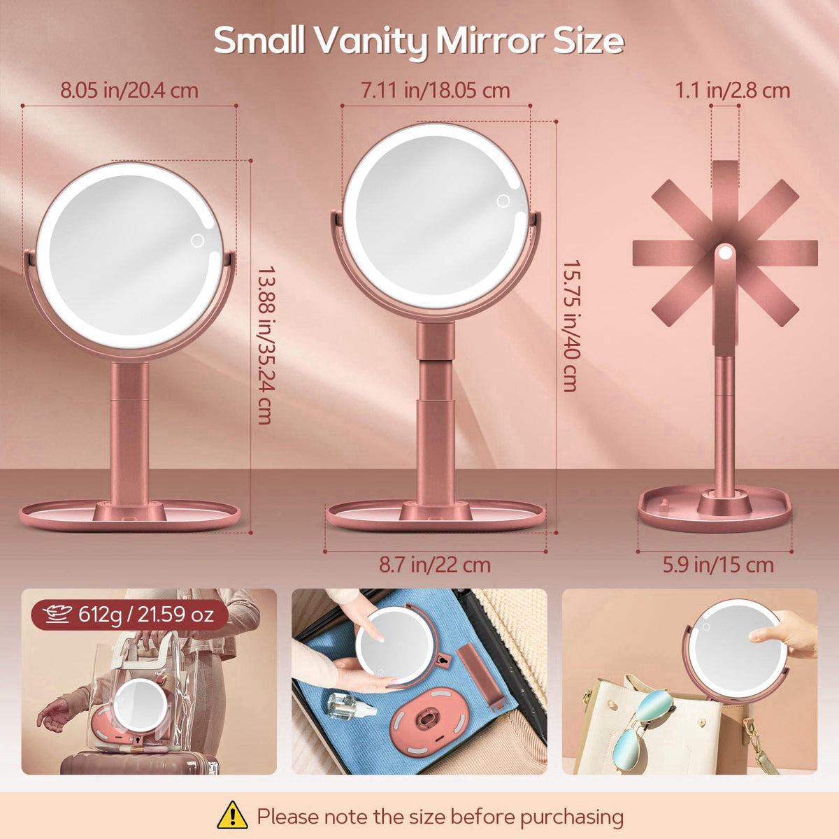 B Beauty Planet Makeup Mirror, Double-sided Lighted Magnifying Mirror 30X – close-up detail in White Black Pink HotPink 