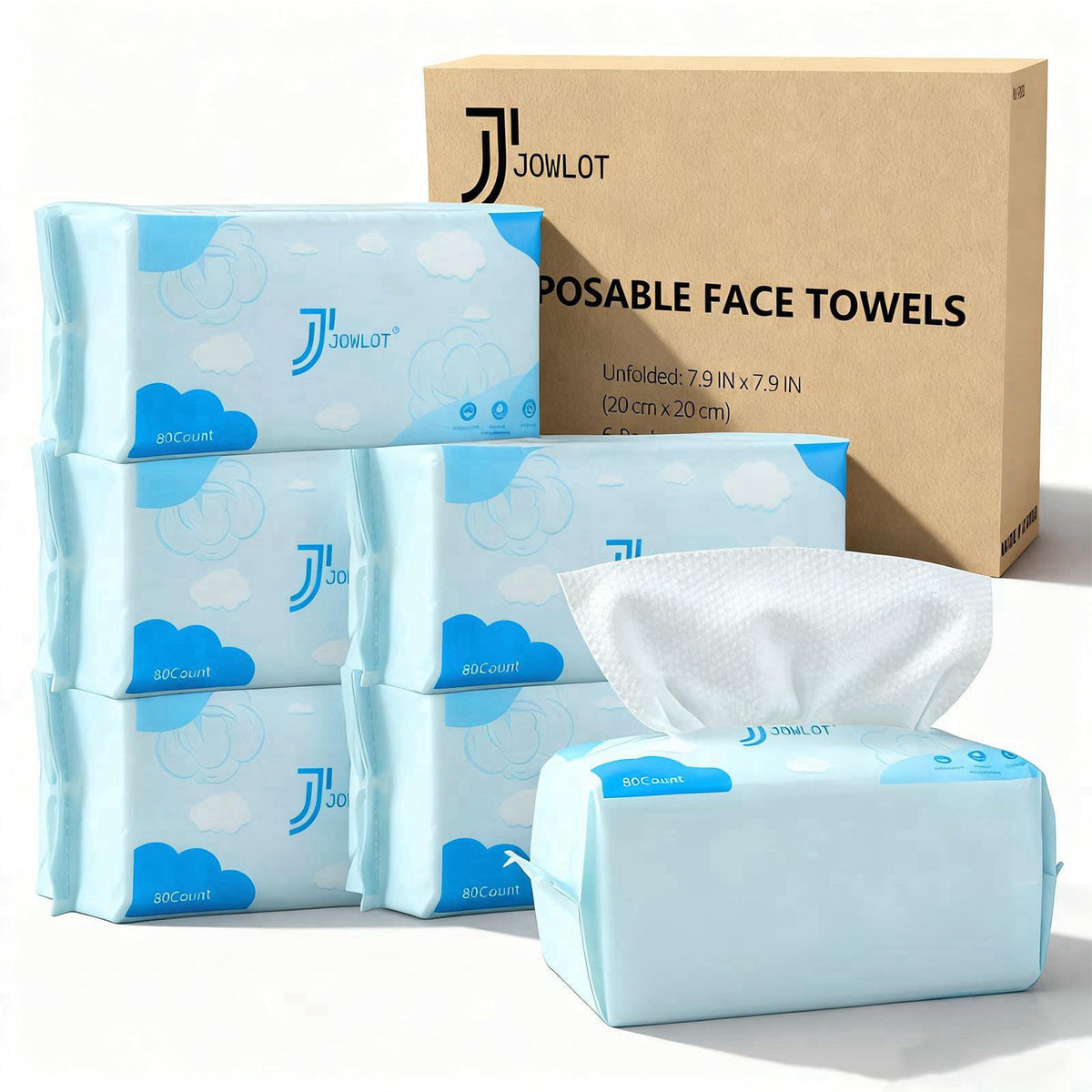 JOWLOT Disposable Face Towels, 480 Count Ultra Soft and Thick Cotton Facial Towels for Sensitive Skin, Dry Wipes Face Ti