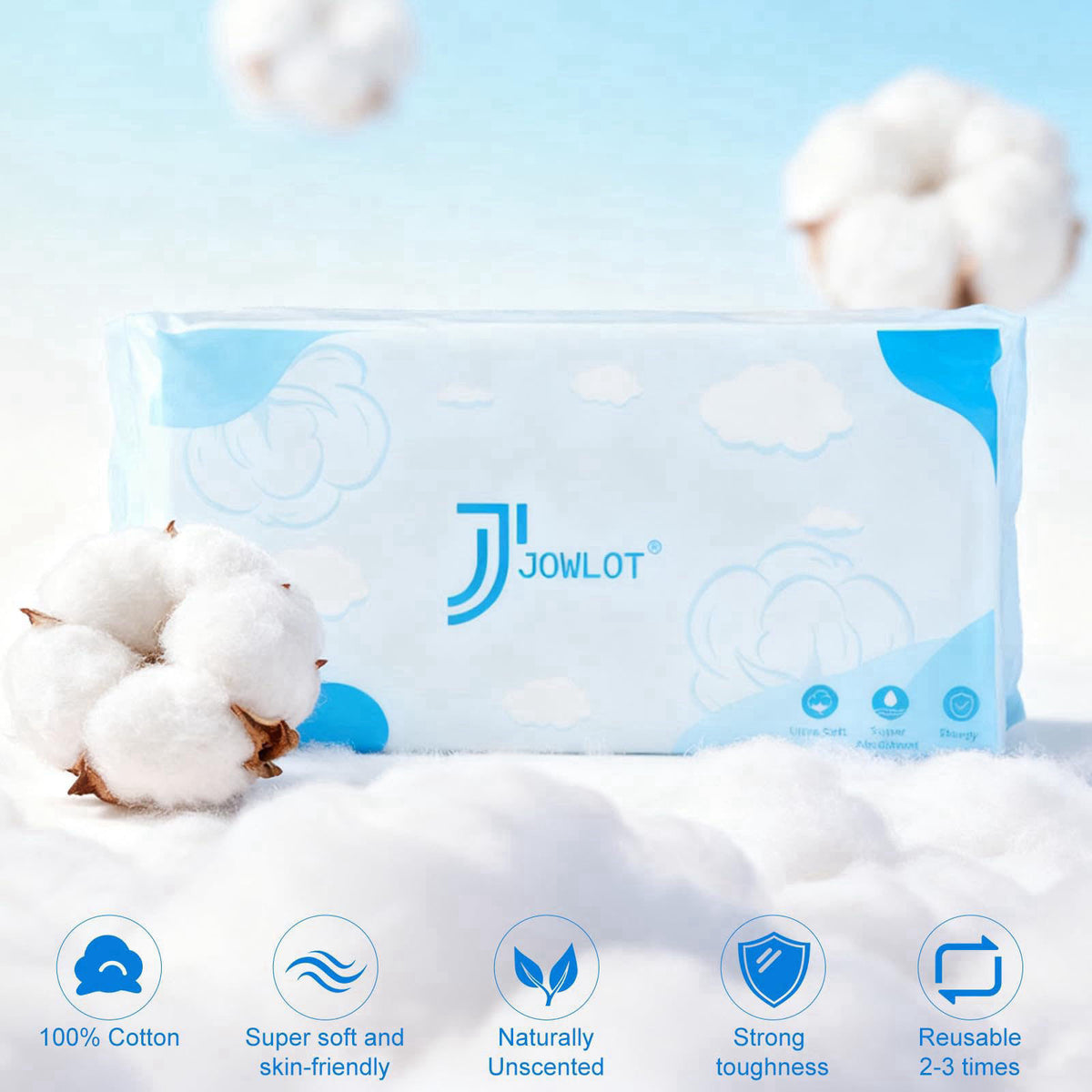 JOWLOT Disposable Face Towels, 480 Count Ultra Soft and Thick Cotton Facial Towels for Sensitive Skin, Dry Wipes Face Ti