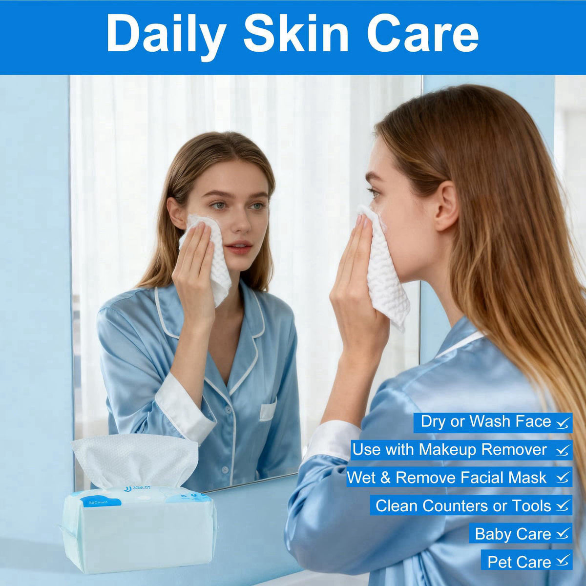 JOWLOT Disposable Face Towels, 480 Count Ultra Soft and Thick Cotton Facial Towels for Sensitive Skin, Dry Wipes Face Ti