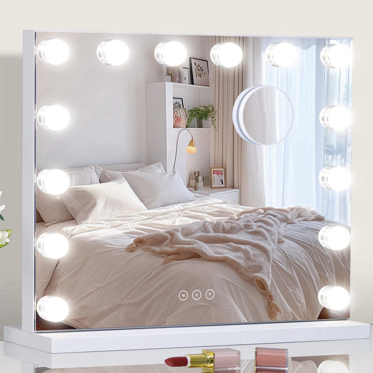 NUSVAN Vanity Mirror with Lights Lighted Makeup Mirror with Dimmable LED Bulbs,3 Color Lighting Modes,USB Charging Port 