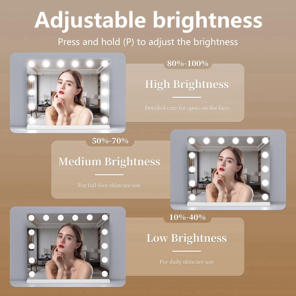 NUSVAN Vanity Mirror with Lights Lighted Makeup Mirror with Dimmable LED Bulbs,3 Color Lighting Modes,USB Charging Port 