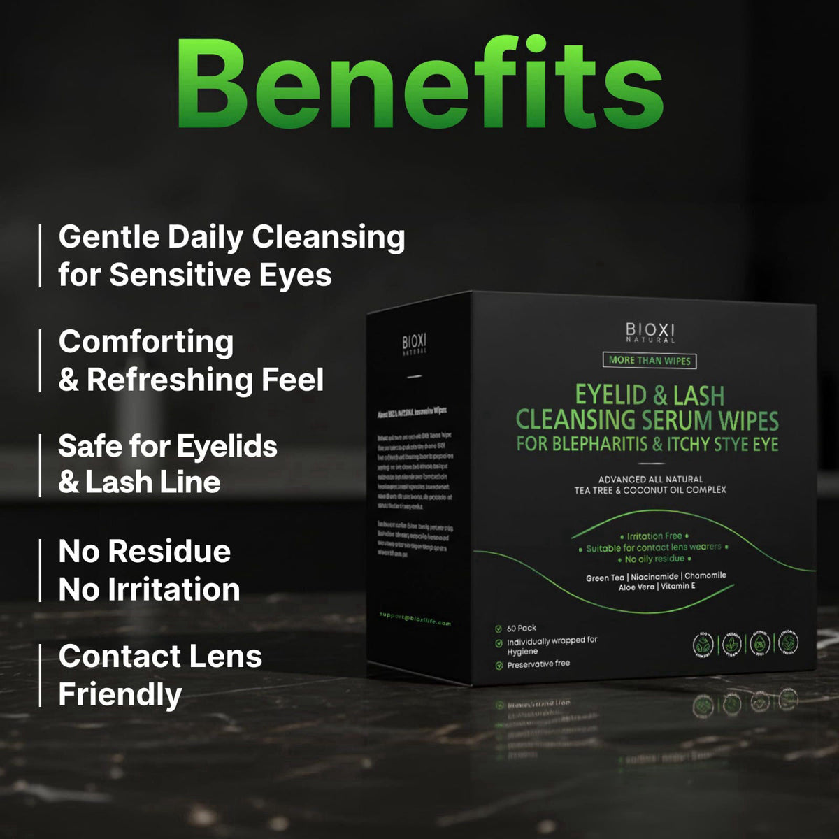 BIOXI Eyelid & Lash Cleansing Serum 60 Wipes for Itchy Stye Eye - Gentle Eye Area Cleansing - Advanced Natural Korean Fo