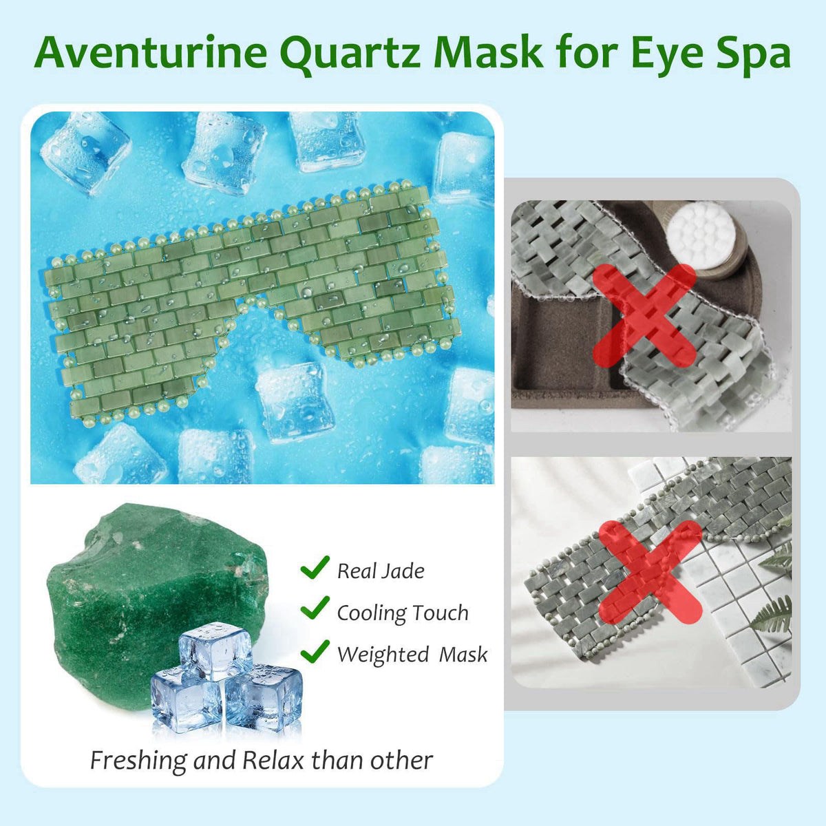 ideayard Jade Eye Mask, Natural Jade Stone Beaded Eye Cover with Adjustable Strap for Hot & Cold Therapy, Soothing Eye C