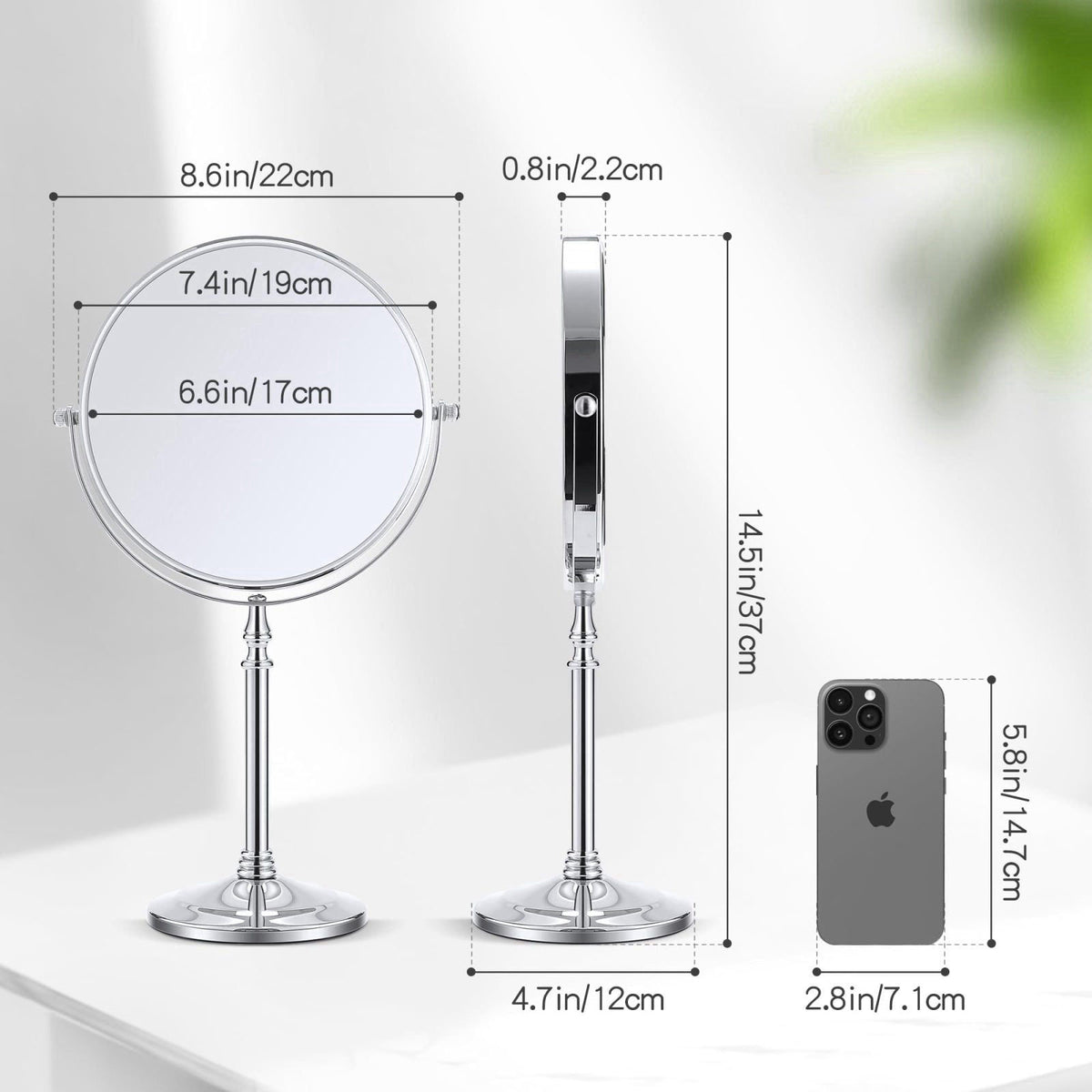 MIYADIVA Magnifying Mirror 20x, Double Sided 1X & 20X Magnifying Mirror on Stand, Large Tabletop Magnified Vanity Mirror