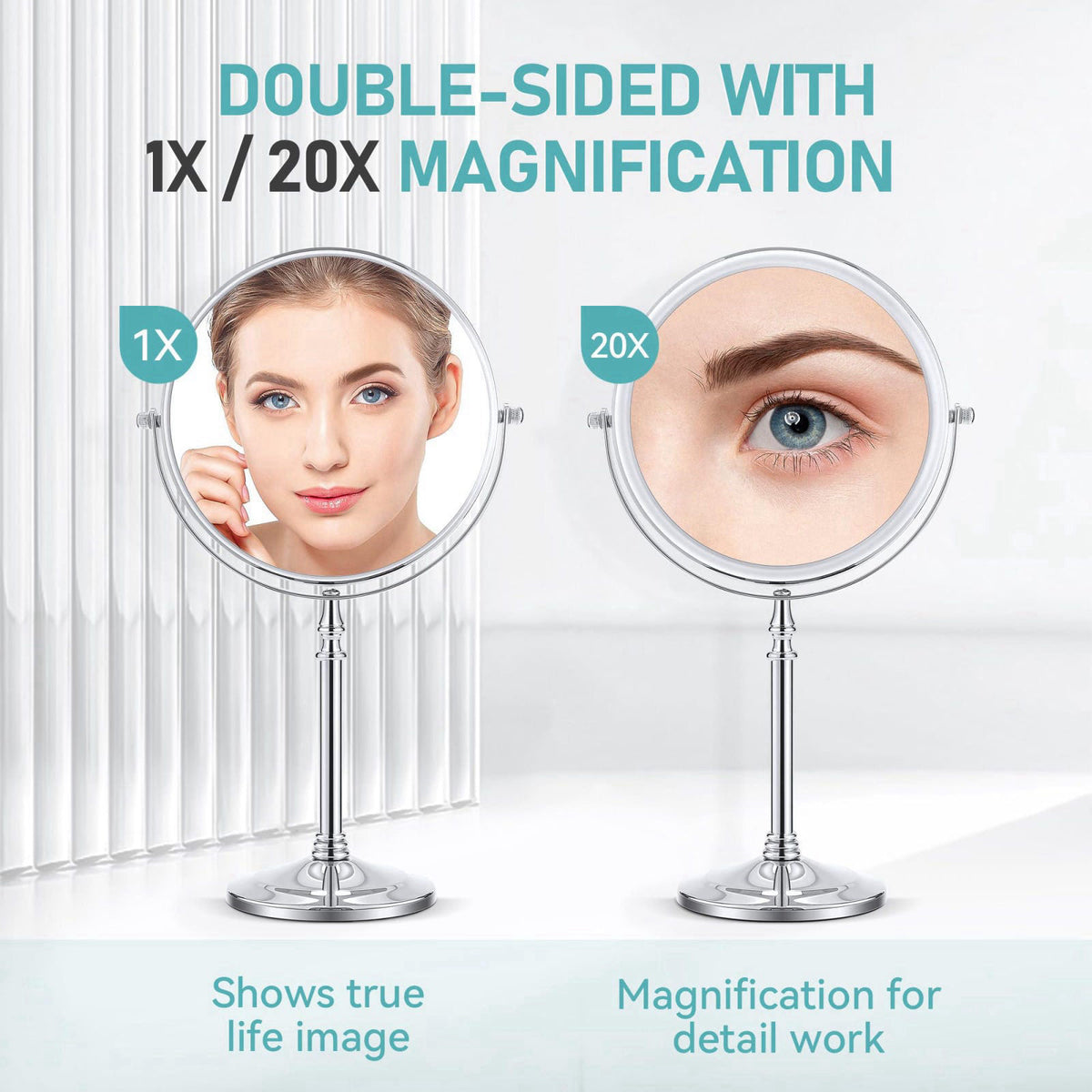 MIYADIVA Magnifying Mirror 20x, Double Sided 1X & 20X Magnifying Mirror on Stand, Large Tabletop Magnified Vanity Mirror