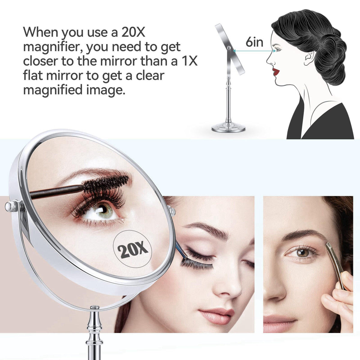 MIYADIVA Magnifying Mirror 20x, Double Sided 1X & 20X Magnifying Mirror on Stand, Large Tabletop Magnified Vanity Mirror