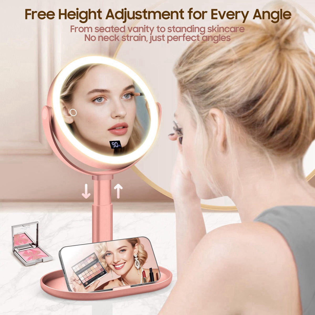 GOMIPURU Makeup Magnifying Mirror with Light 30X/1X, Digital Display, 2-Sided Touch Control, Makeup Mirror with 3 Color 