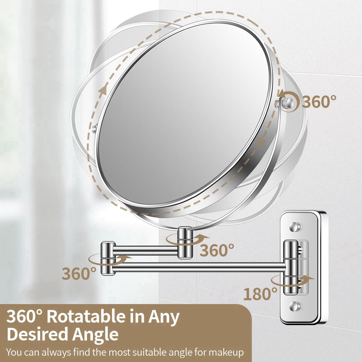 BTremary 9” Large Wall Mounted Makeup Mirror 1X/7X Double-Side Bathroom Magnifying Mirror 360 Swivel Vanity Mirror Exten