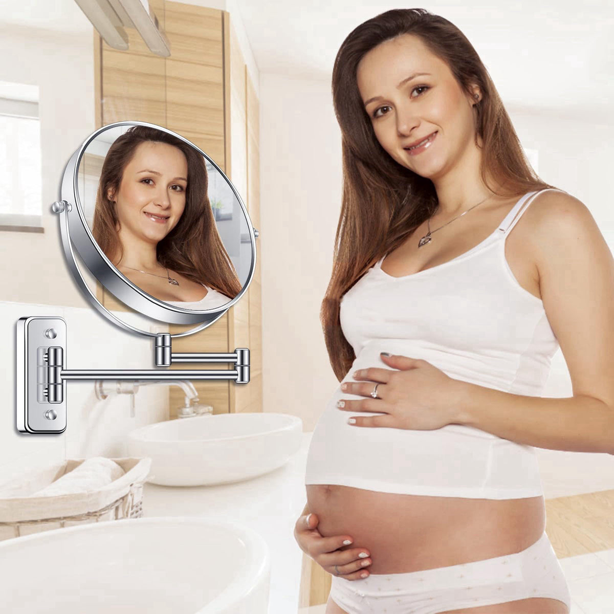 BTremary 9” Large Wall Mounted Makeup Mirror 1X/7X Double-Side Bathroom Magnifying Mirror 360 Swivel Vanity Mirror Exten