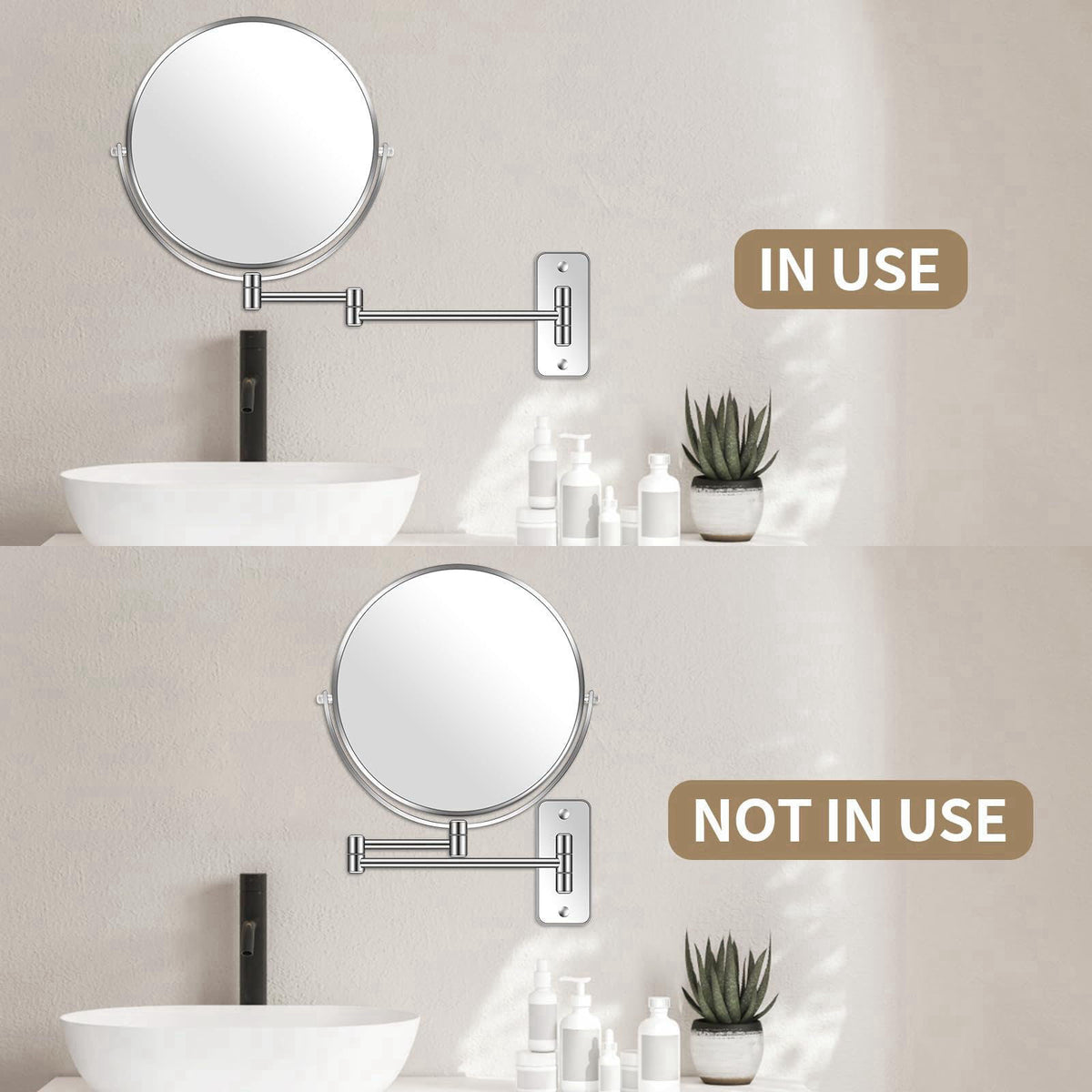 BTremary 9” Large Wall Mounted Makeup Mirror 1X/7X Double-Side Bathroom Magnifying Mirror 360 Swivel Vanity Mirror Exten