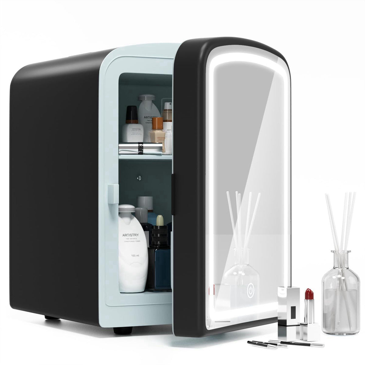 COYCYQI 4L Mini Skincare Fridge with Dimmable LED Mirror, Portable Beauty Refrigerator for Makeup, Cosmetic, Personal Sm