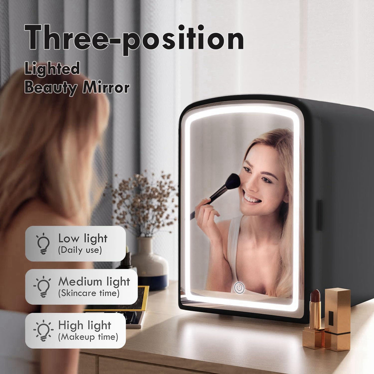 COYCYQI 4L Mini Skincare Fridge with Dimmable LED Mirror, Portable Beauty Refrigerator for Makeup, Cosmetic, Personal Sm