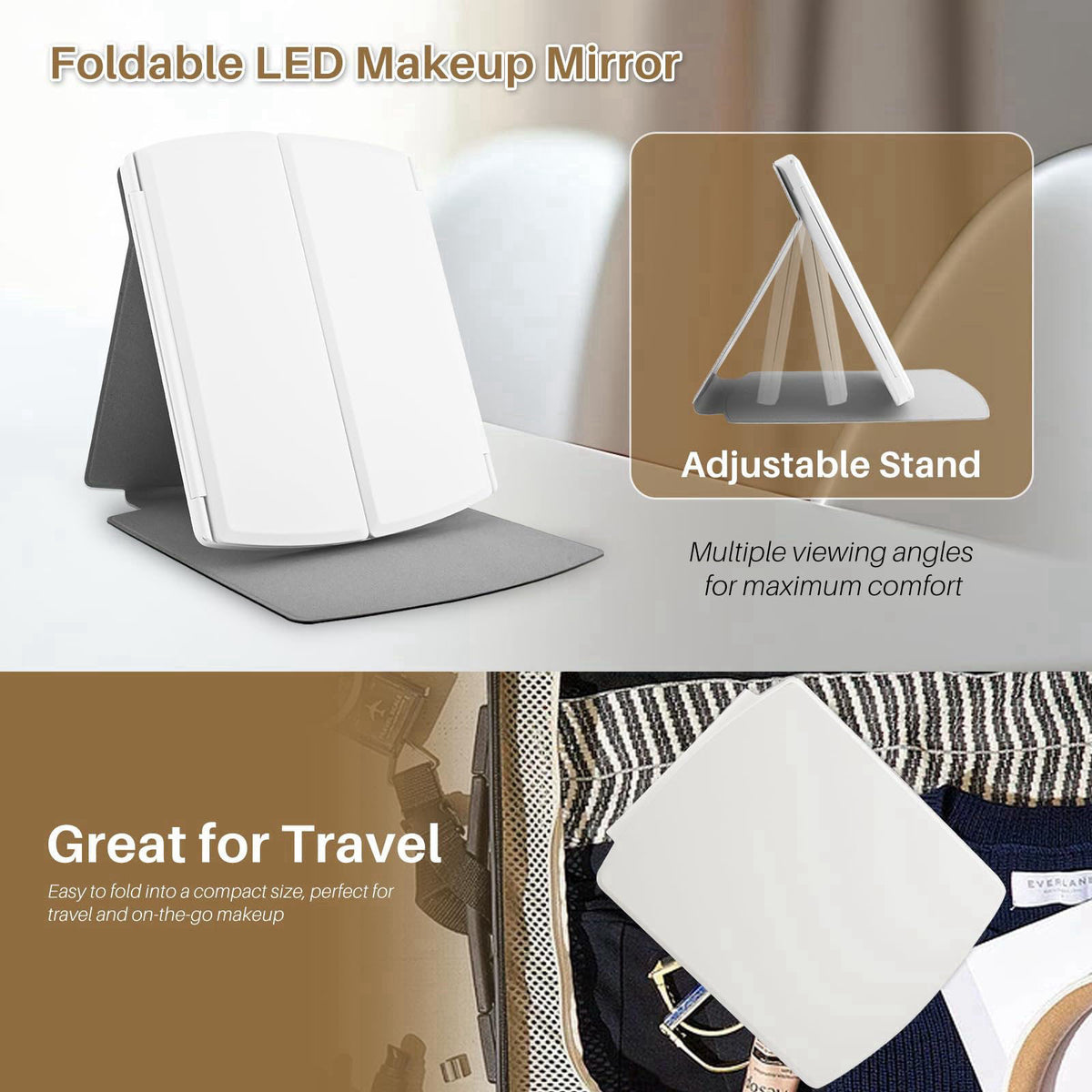 WIZCHARK Makeup Mirror,Vanity Mirror with Lights,2X/5X,Snow White – back view and specifications