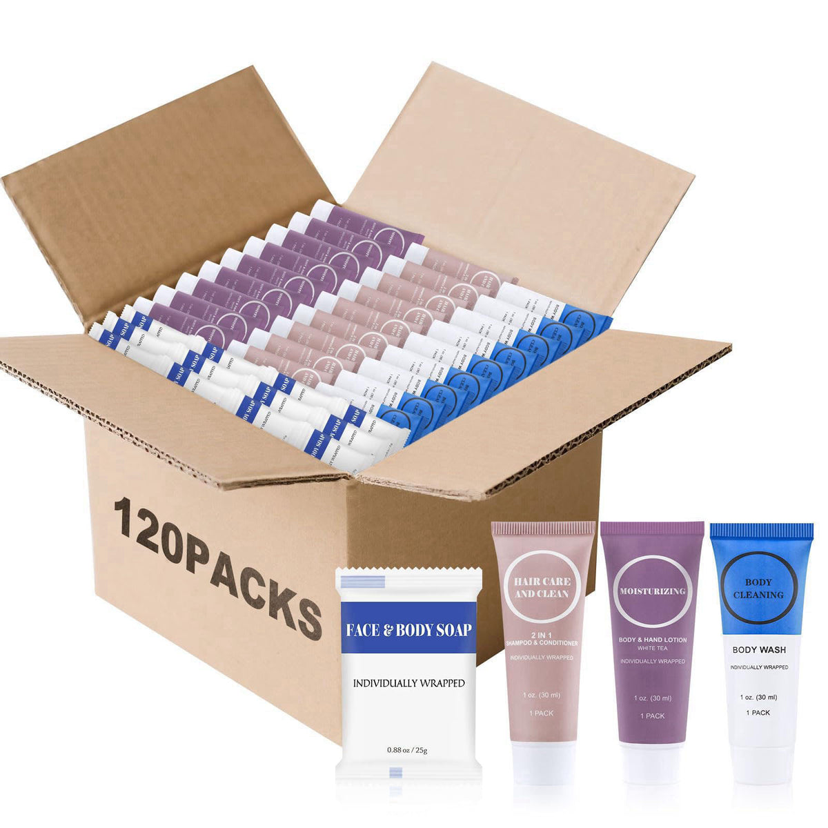 RSQAZQ Travel Size Toiletries Set Bulk, Individually Wrapped 1 Fl Oz (80 Pack) – product photo (Shampoo &amp; Conditione