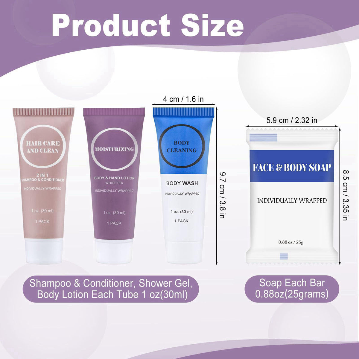 RSQAZQ Travel Size Toiletries Set Bulk, Individually Wrapped 1 Fl Oz (80 Pack) – close-up detail