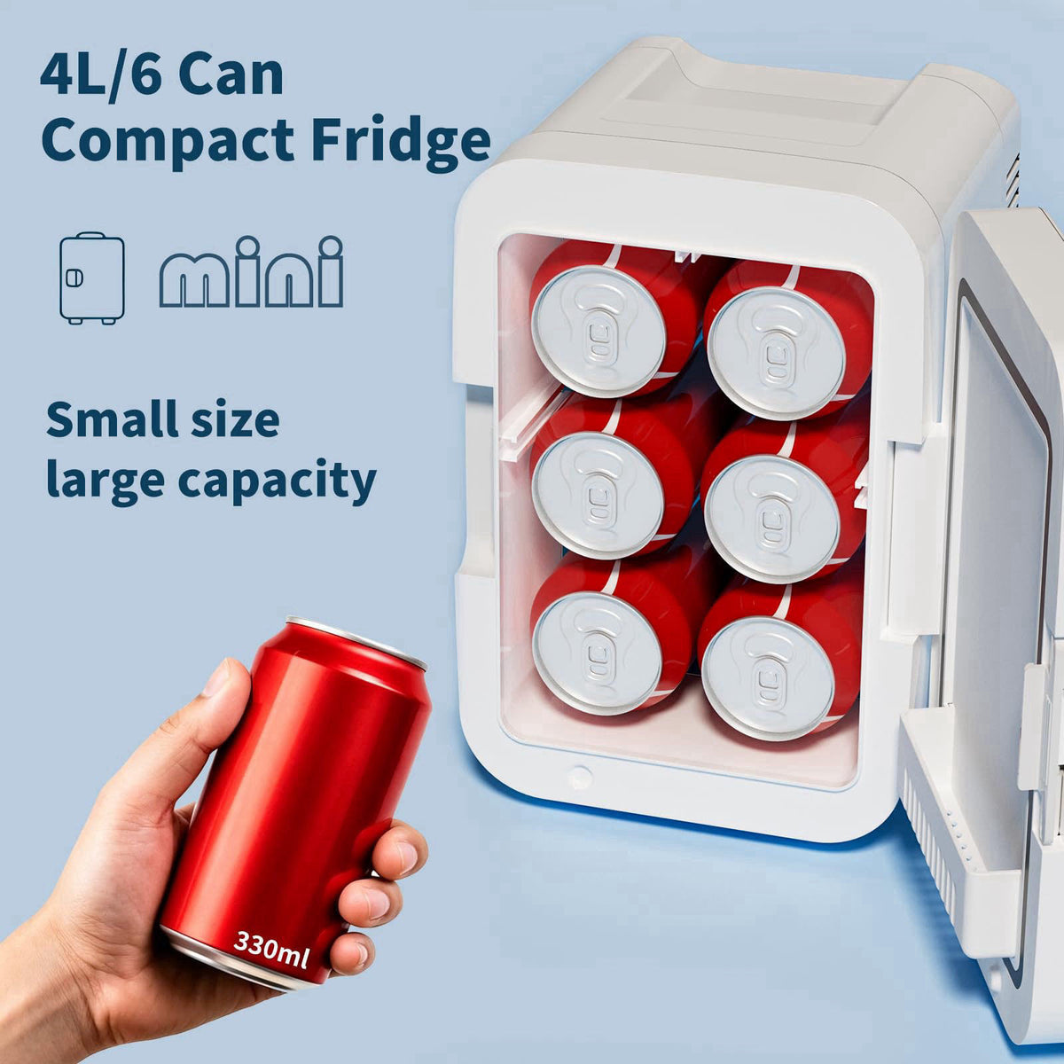 JrostKault Mini Fridge 4L/6 Can, Portable Cooler and Warmer for Skincare, Makeup, Food and Drinks, Small Personal Refrig
