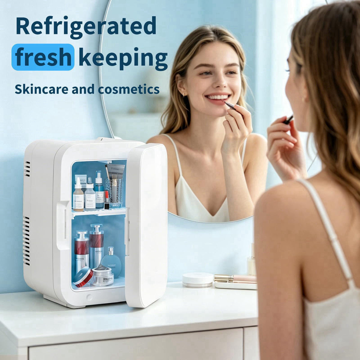 JrostKault Mini Fridge 4L/6 Can, Portable Cooler and Warmer for Skincare, Makeup, Food and Drinks, Small Personal Refrig