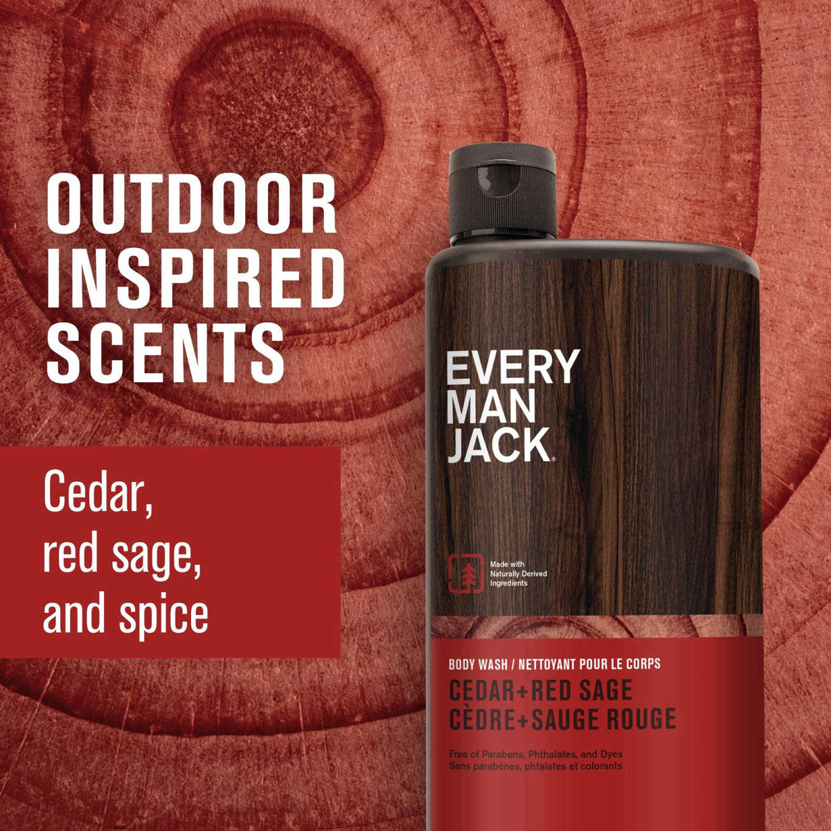 Every Man Jack Hydrating Body Wash for Men, Cedar Red Sage, 2pk – packaging and label