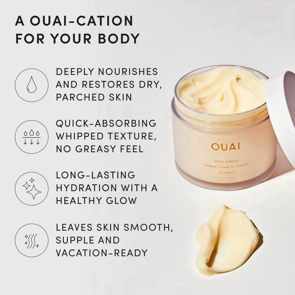 OUAI Body Cream - Hydrating Whipped Body Cream - St. Barts (7.5 oz) – packaging and label