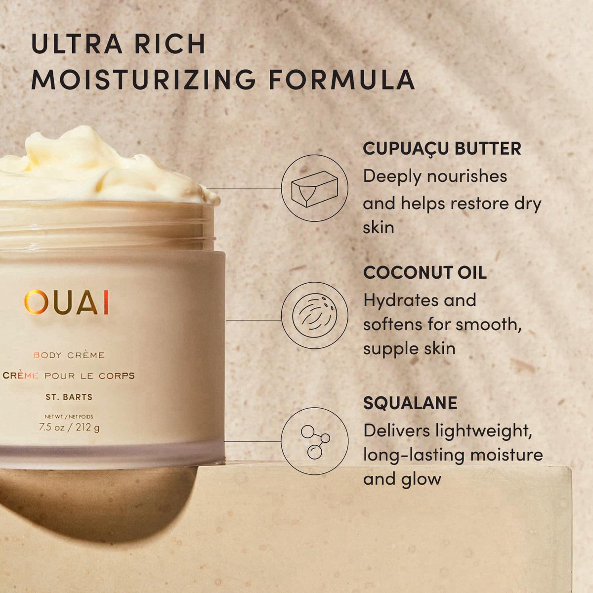 OUAI Body Cream - Hydrating Whipped Body Cream - St. Barts (7.5 oz) – full view