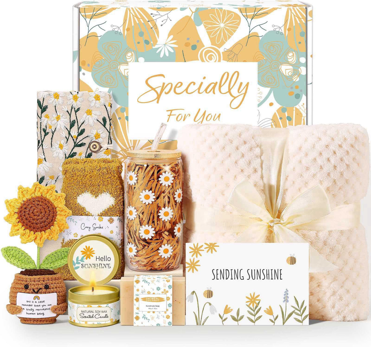 Wasocol Self Care Gifts for Women Gift Baskets，Sending Sunshine Thinking of You Care Package Spa Gift Sets, Mothers Day 