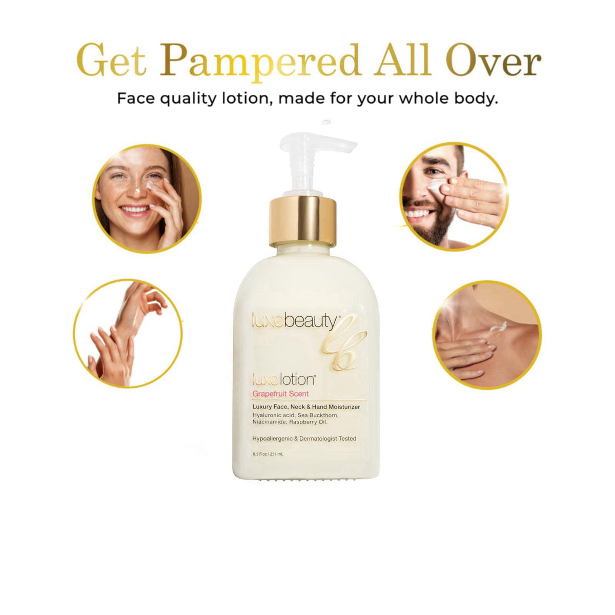 LUXEBEAUTY Non Greasy Hyaluronic Acid Moisturizer for Face, Neck & Hands – Grapefruit-Scented Hyaluronic Acid Body Lotio