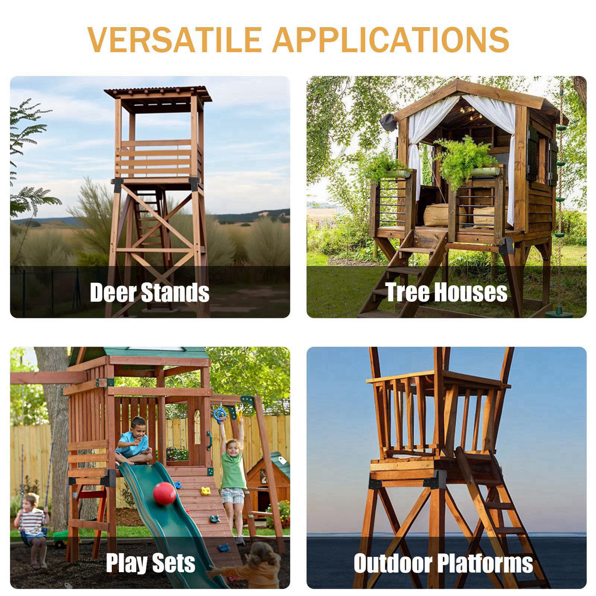 TAYORY 4 Pcs Deer Stand Brackets 4x4 (Strengthen Support, Easy Installation), Outdoor Angle Brackets with Powder-Coated 