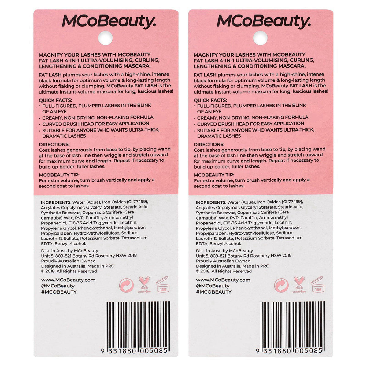FatLash Volumising Mascara - Black by MCoBeauty for Women - 0.37 oz Mascara - Pack of 2 – close-up detail in Black