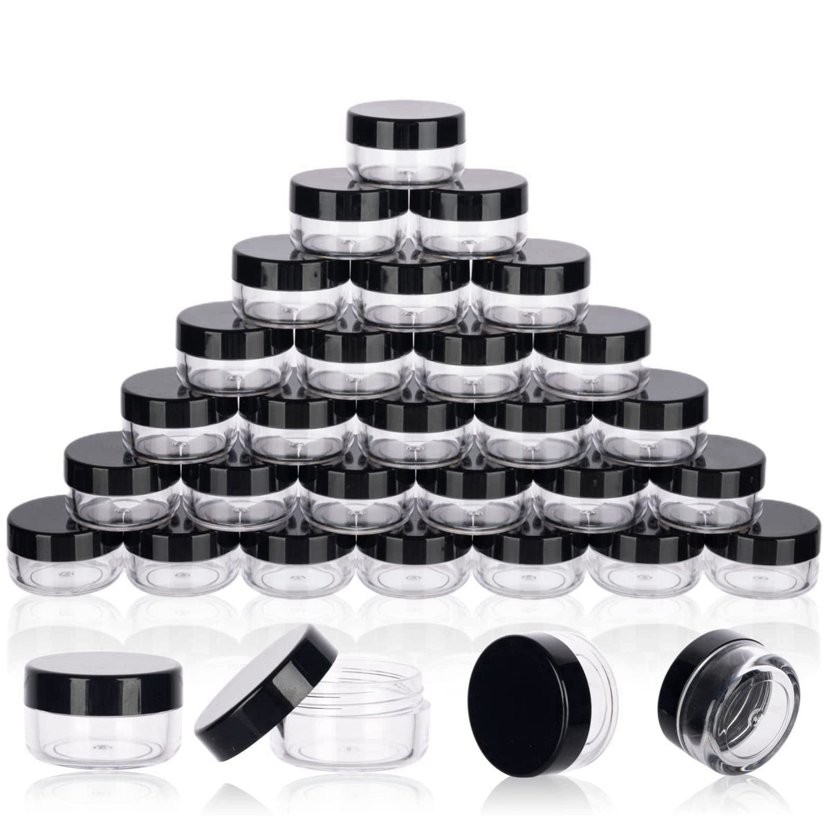 GOLACKY 5 Gram Sample Containers 200 Count Small Travel Containers with Lids – close-up detail in Black
