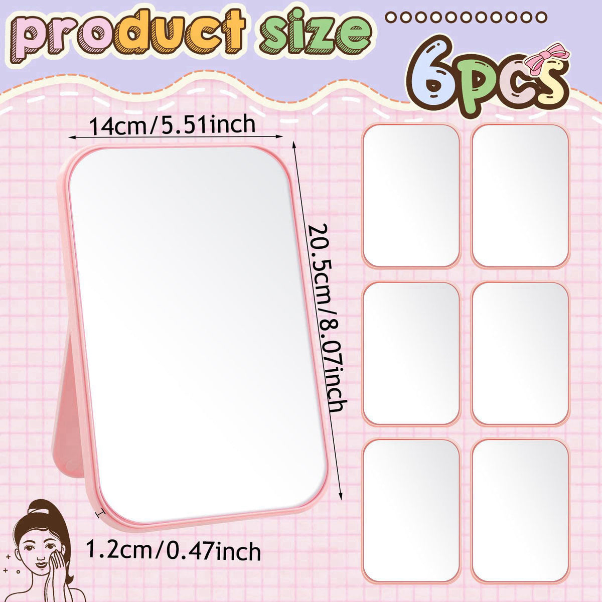 Doublefill 6 Pcs Spa Party Mirror Spa Party Supplies for Women, Pink – close-up detail in White Mixed Pink