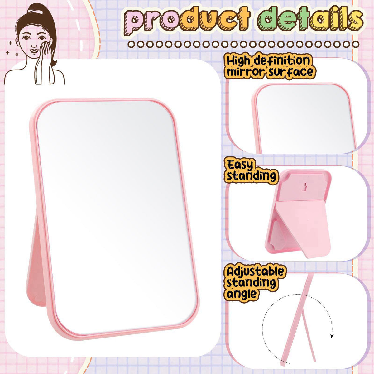 Doublefill 6 Pcs Spa Party Mirror Spa Party Supplies for Women, Pink – packaging and label