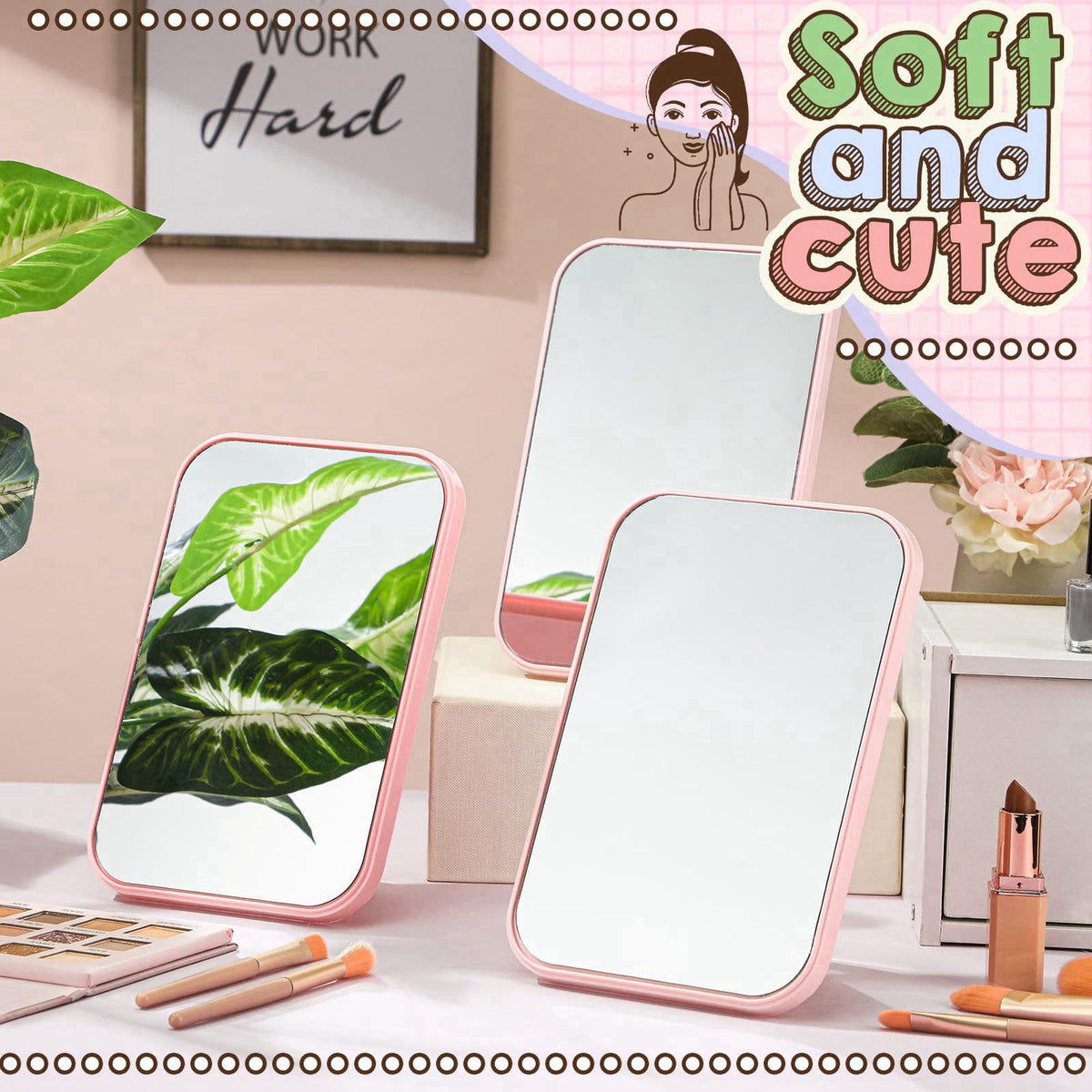 Doublefill 6 Pcs Spa Party Mirror Spa Party Supplies for Women, Pink – full view