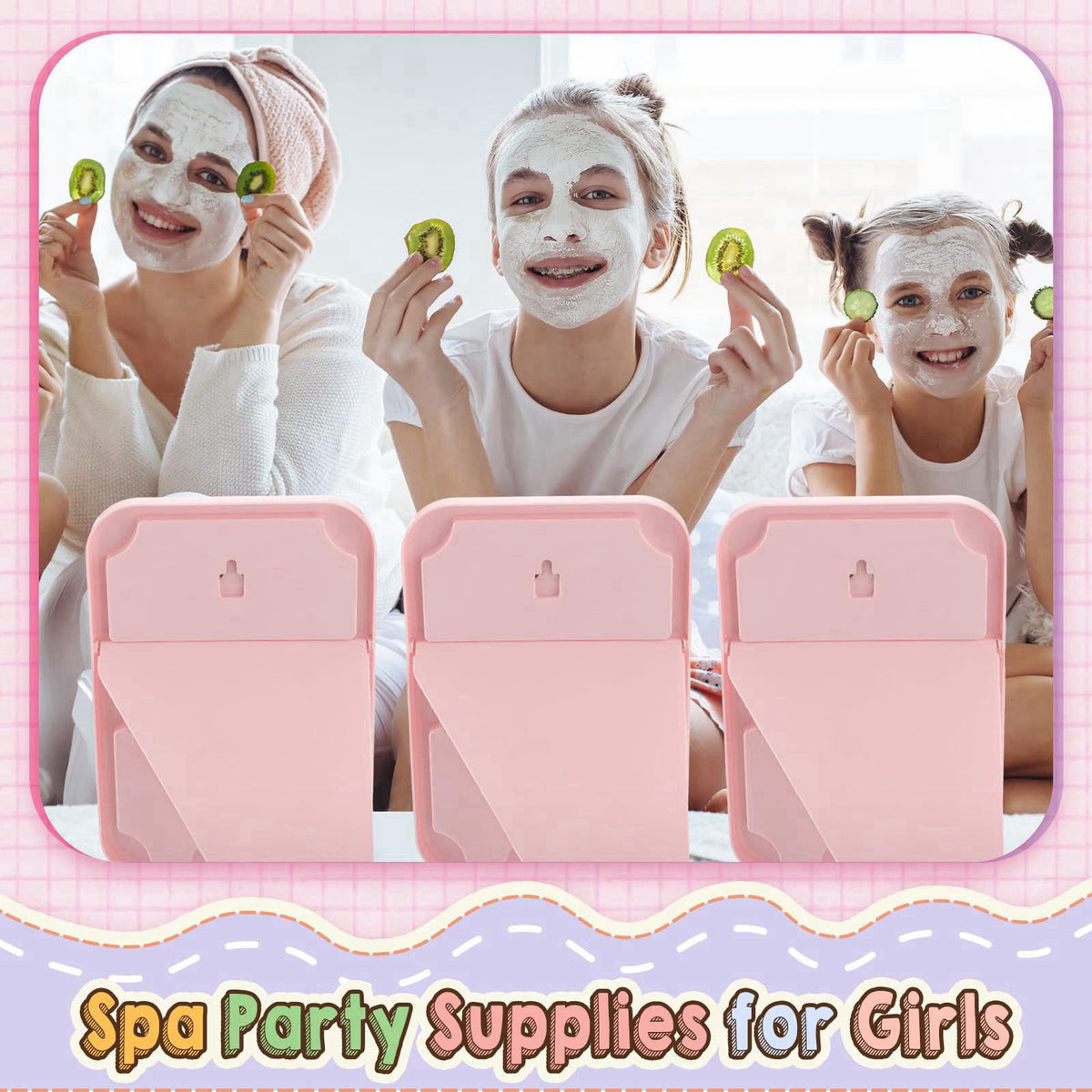 Doublefill 6 Pcs Spa Party Mirror Spa Party Supplies for Women, Pink – alternate angle
