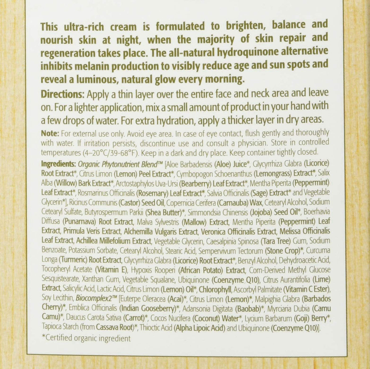 Eminence Bright Skin Overnight Correcting Cream for Unisex - 2 oz Cream – packaging and label