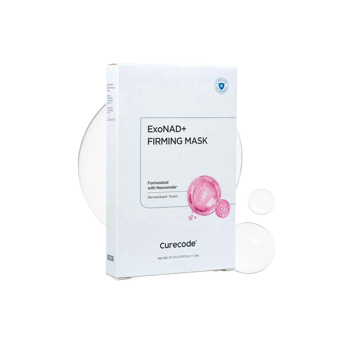 CURECODE ExoNAD+ Firming Mask 27ml x 5EA, Visible Hydration & Radiance, Skin Elasticity & Brightening, Contains Neuromid