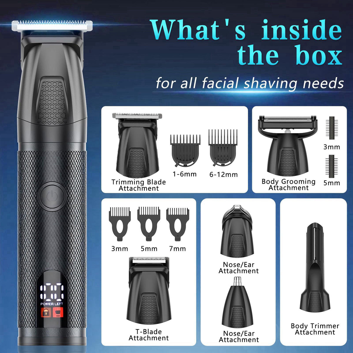 Bomxin Manscape Body & Beard Trimmer for Men,Waterproof,6 in 1 Grooming Kit – alternate angle