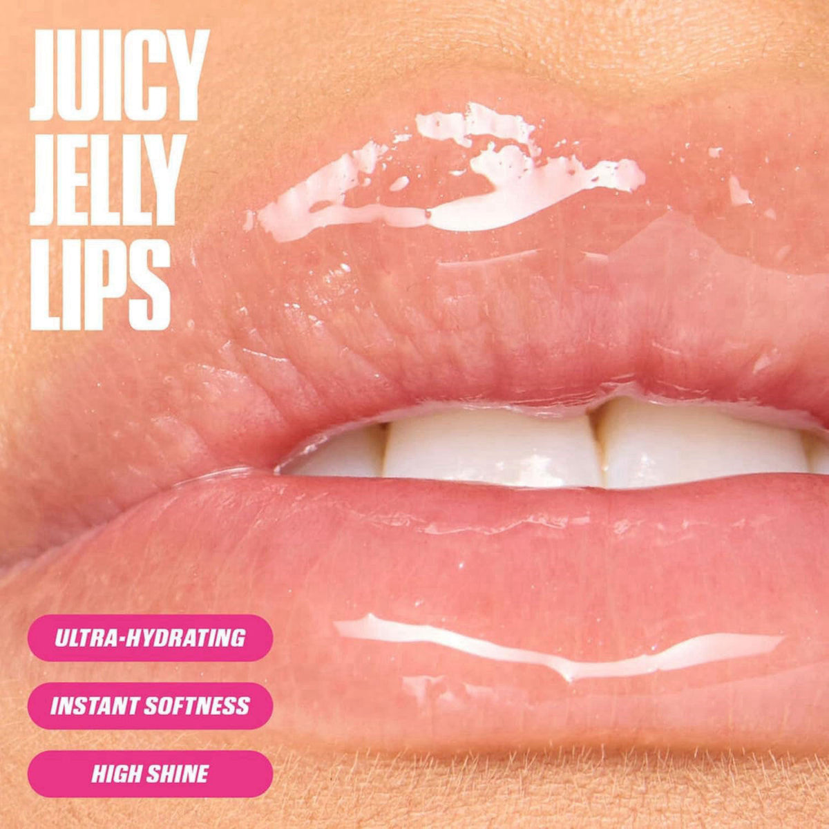 Huda Faux Filler Jelly Lip Oil - Juicy Goji (.13 Fl Oz) – close-up detail in Juicy Goji