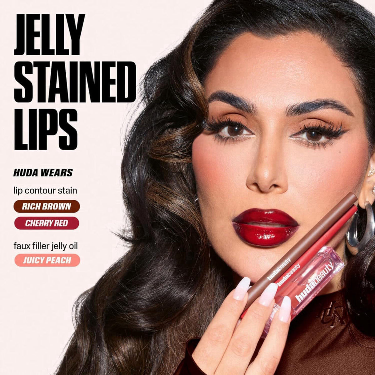 Huda Faux Filler Jelly Lip Oil - Juicy Goji (.13 Fl Oz) – back view and specifications