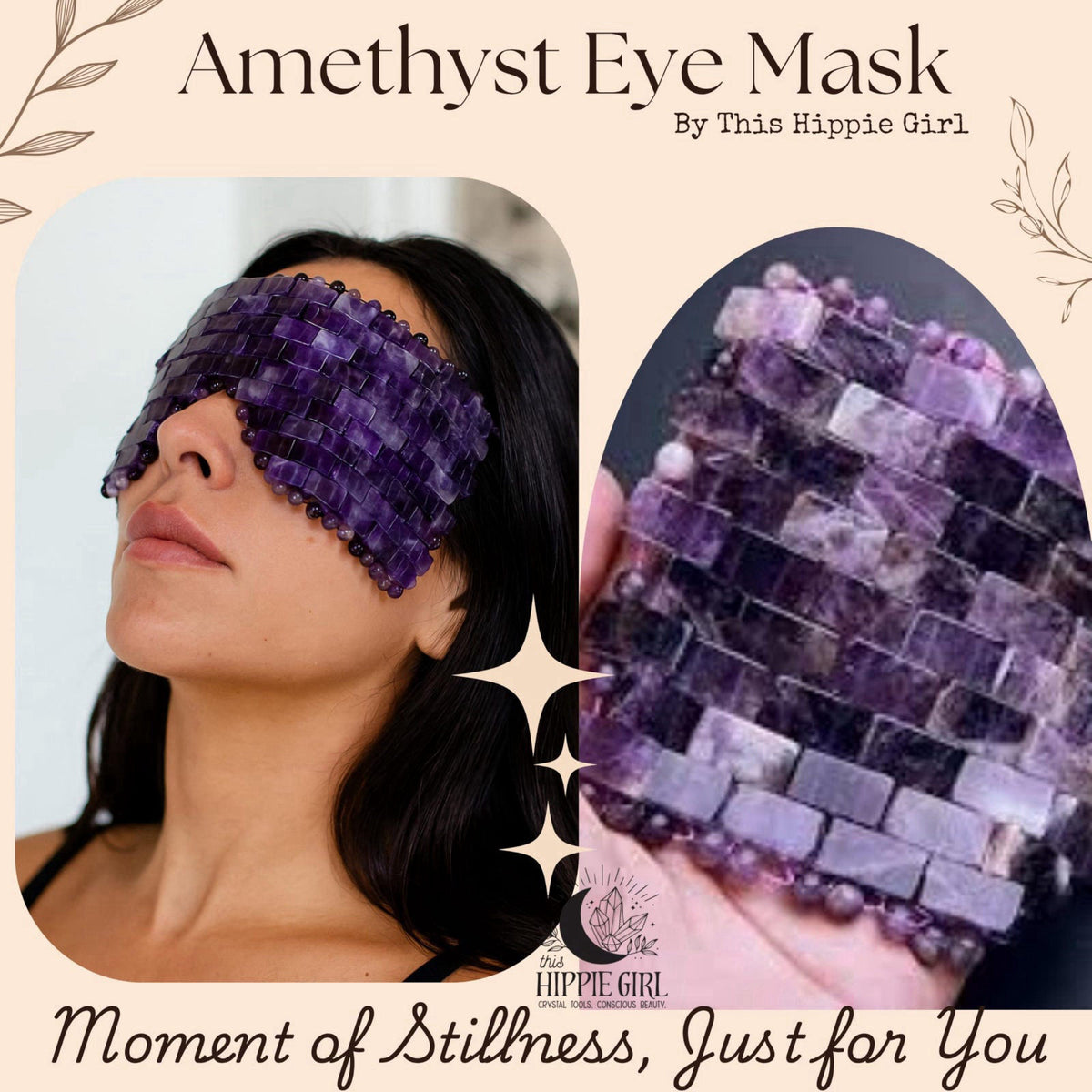 Boho Aromatic This Hippie Girl Amethyst Eye Mask – Natural Crystal Facial Mask for Puffiness, Dark Circles & Tension Rel