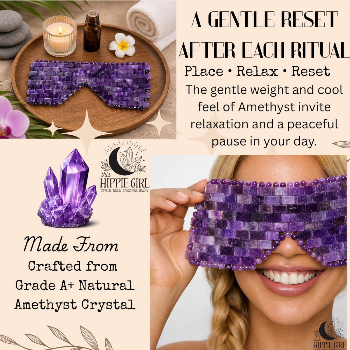 Boho Aromatic This Hippie Girl Amethyst Eye Mask – Natural Crystal Facial Mask for Puffiness, Dark Circles & Tension Rel